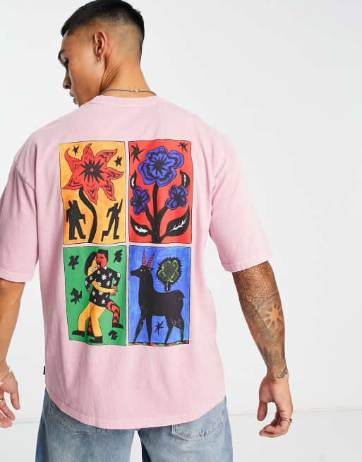 Volcom – Bob Melloma – Jasnoróżowy T-shirt z nadrukiem na plecach 