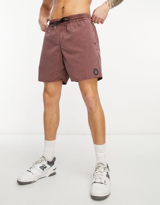 Volcom – Center – Blekt vinröda badshorts