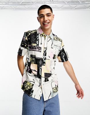 Volcom co-ord shirt with 80s wavy print in white