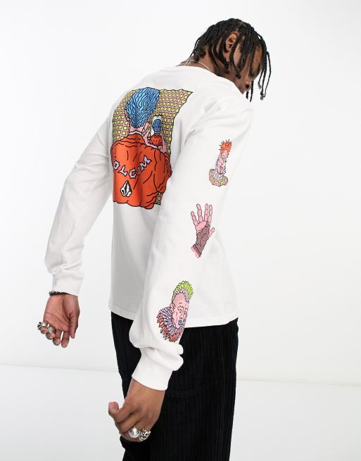 Volcom - Connected Minds - Top a maniche lunghe bianco con stampa sul retro e sulle maniche