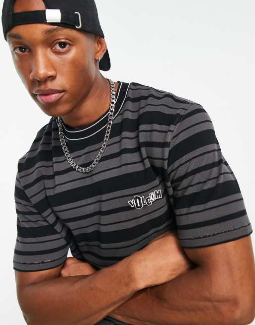 Volcom – Dosage – Ciemnoszary T-shirt w paski 