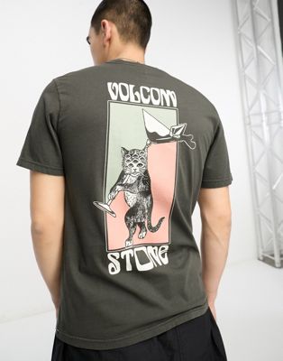 Volcom Feline t-shirt with back print in washed black