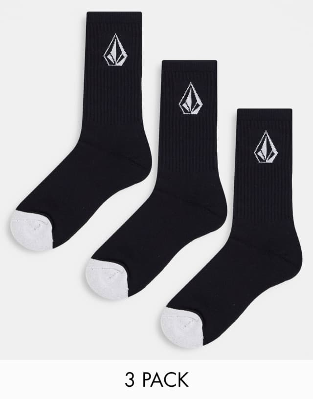 Volcom full stone crew socks in black 3 pack