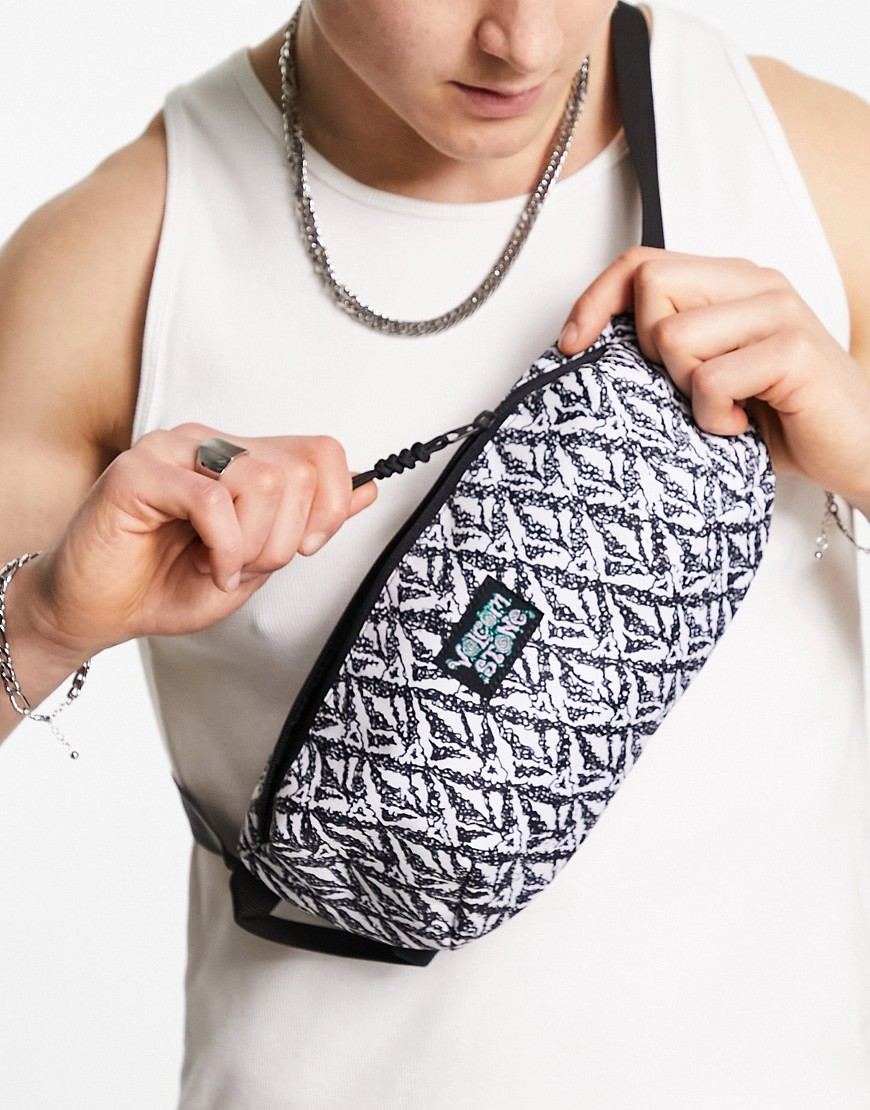 Volcom hager bum bag with geo print in white and black
