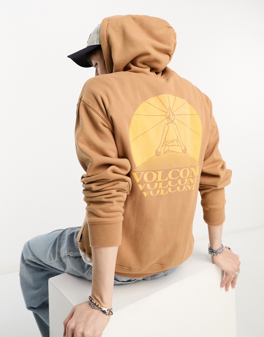 Volcom hoodie with back print in washed brown