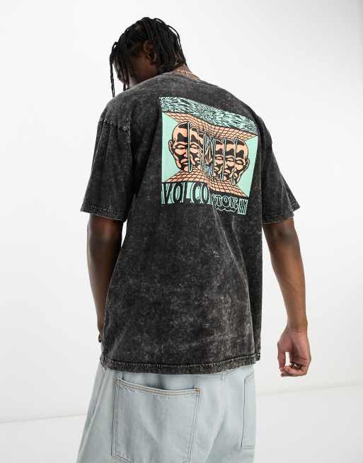 Volcom – Mind Invasion – T-Shirt in verwaschenem Schwarz mit Brust- und Rückenprint