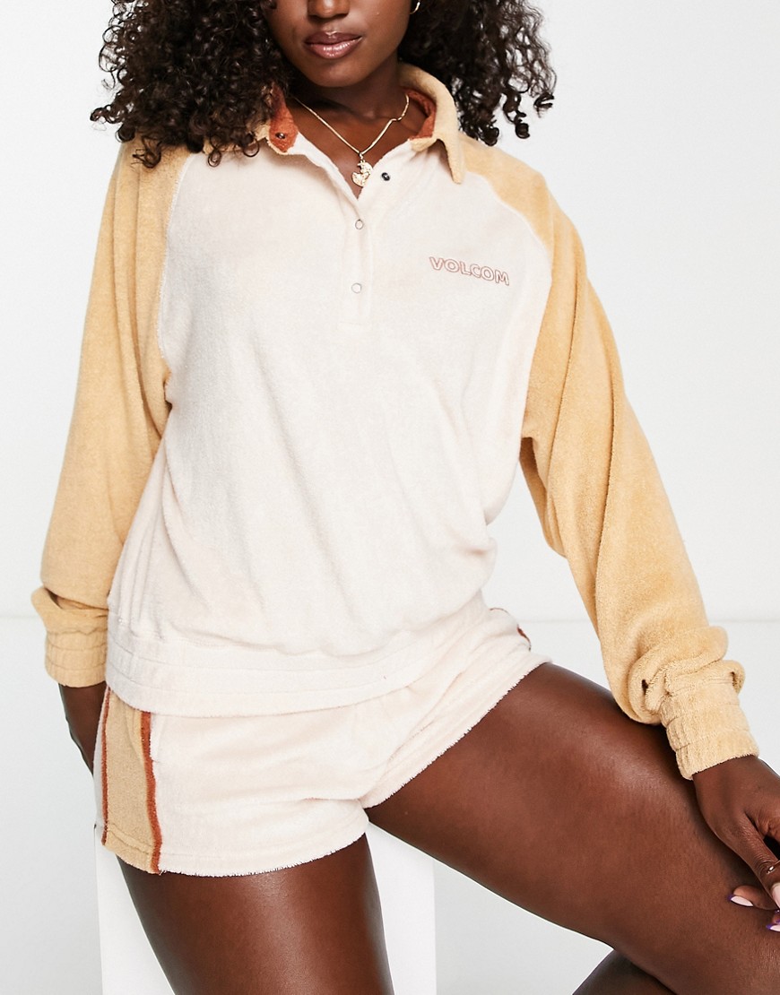 Volcom mioumeow towelling long sleeve jumper co-ord in sand-Neutral