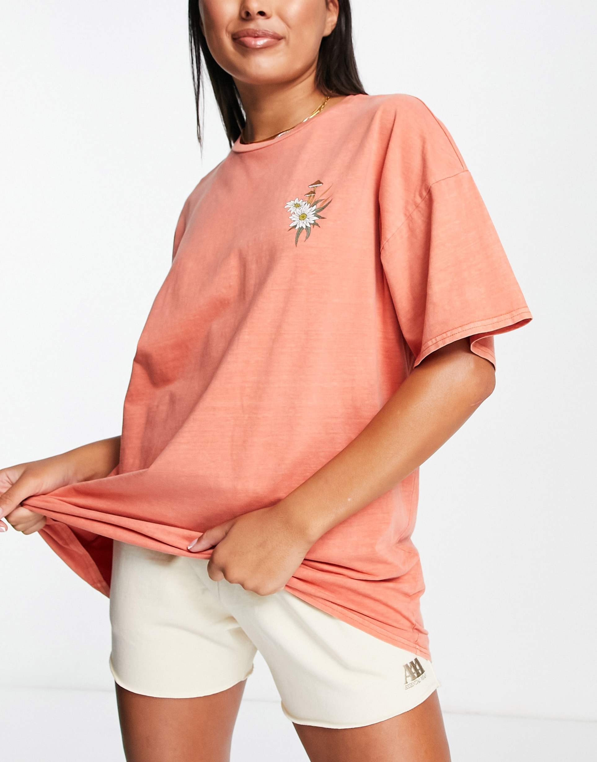 Volcom My Guys oversized boyfriend t shirt in coral view 2