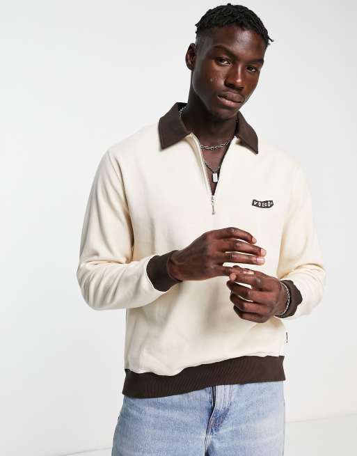 Volcom Nevermine 1/4 zip sweatshirt in cream 