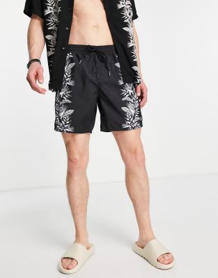 Short De Bain Natation Homme - Swimshort 100 Long - All Palm Noir