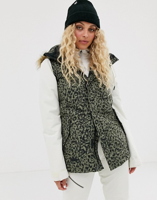 Volcom Snow Fawn Insulated Leopard jacket in khaki