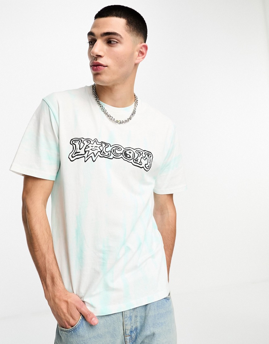 Volcom t-shirt with trippin print in blue tie dye