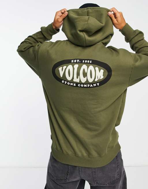 Volcom - Watanite - Khakigrøn hættetrøje med print på ryggen 