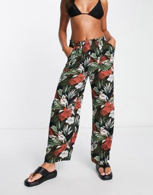 Volcom X Co Ho Oversized Beach Pants In Tropical Print-multi