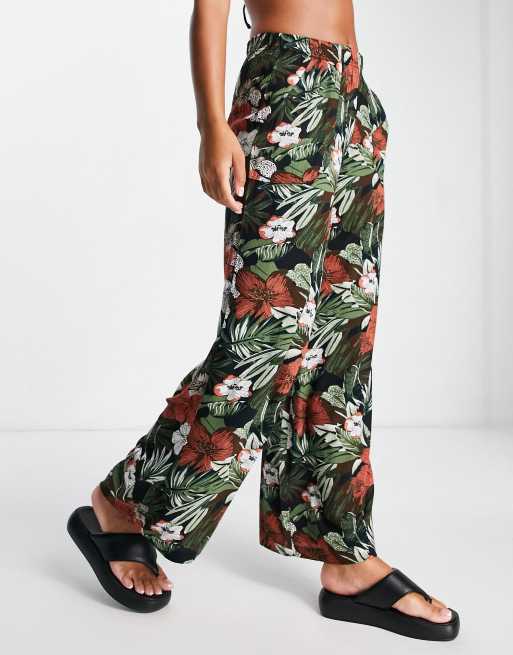 Tropical Printed Wide Leg Beach Pants