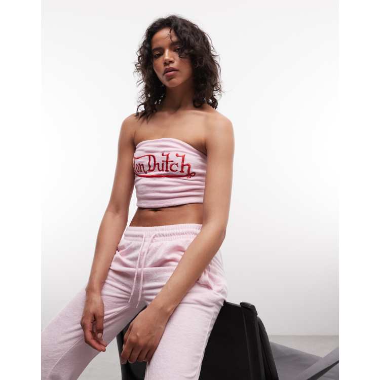 Von Dutch 3 piece y2k cropped bandeau velour top with contrast