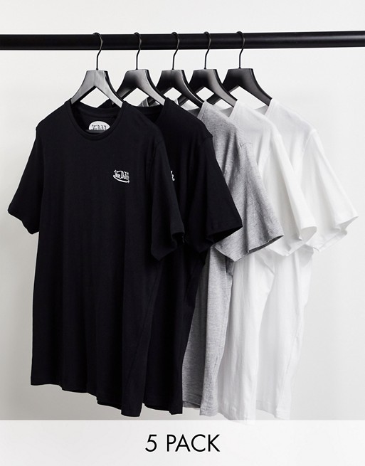 Von Dutch 5 pack t-shirt in black grey and white
