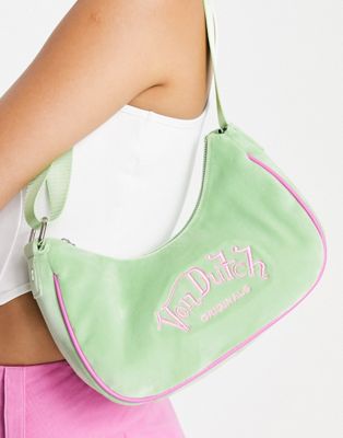 Von Dutch Amy shoulder bag in green velvet - ASOS Price Checker