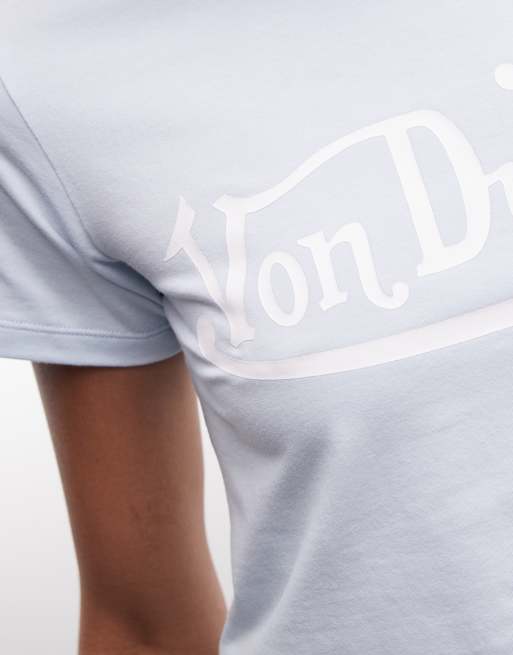 Von Dutch – Babyblå, kort, krympt t-shirt med tryck framtill, 3 av 4
