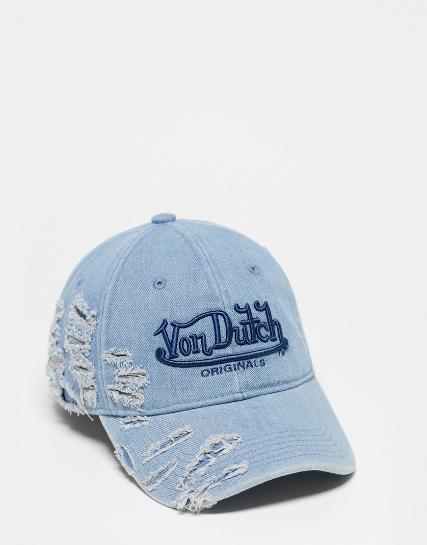Von Dutch baseball cap in distressed denim-Blue
