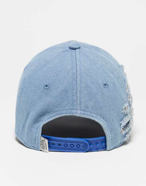 Distressed denim baseball store cap