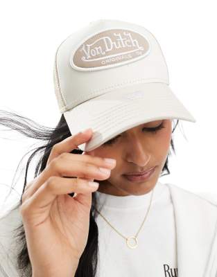 Von Dutch Von Dutch Boston trucker cap in beige and white-Neutral