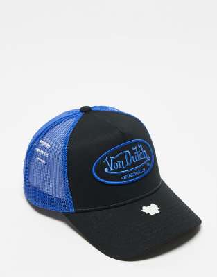 Von Dutch Von Dutch boston trucker cap in black and blue