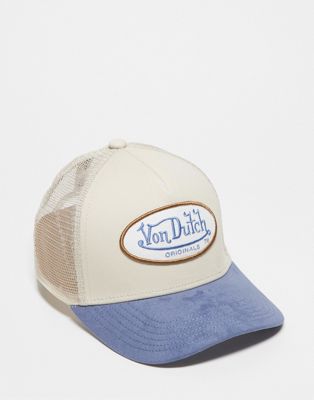 Von Dutch boston trucker cap in sand and blue