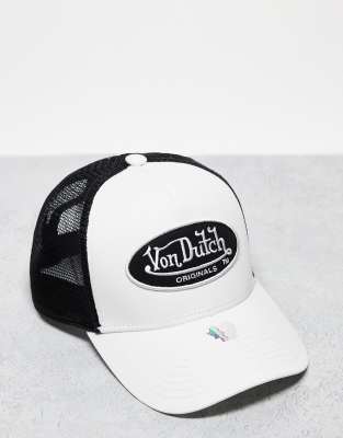 Von Dutch boston trucker cap in white and black