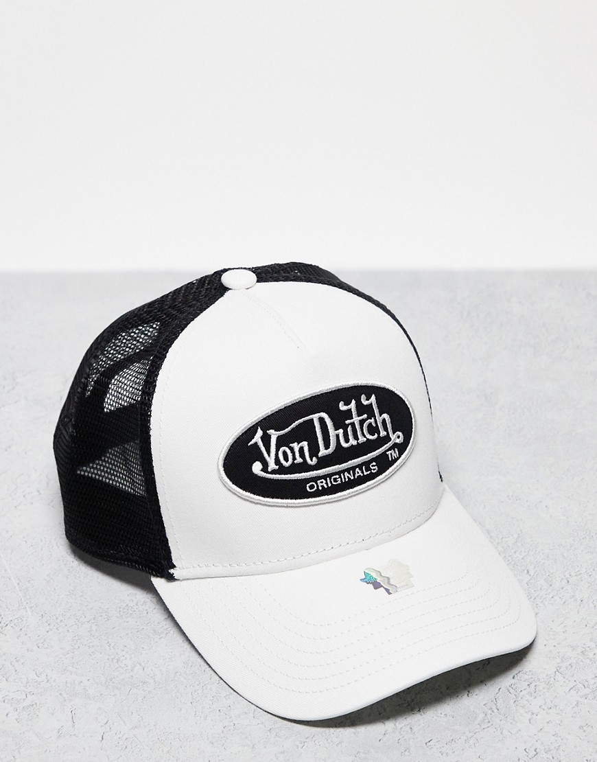 Von Dutch boston trucker cap in white and black