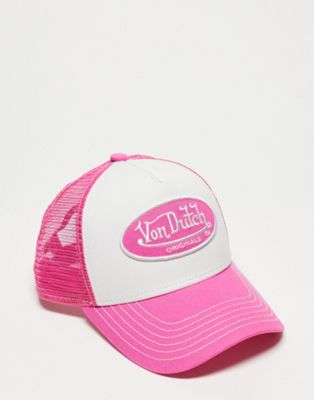 Von Dutch Boston trucker cap in white and pink