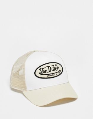 Von Dutch boston trucker cap in white and sand