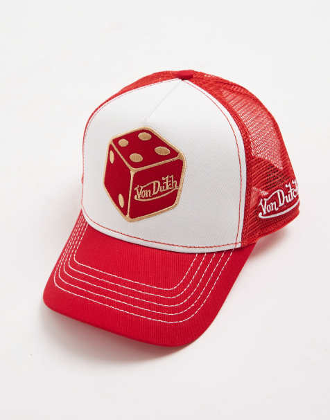 Von Dutch dice logo trucker cap in red and white - view 1