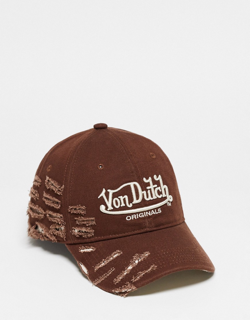 Von Dutch distressed cotton baseball cap in brown