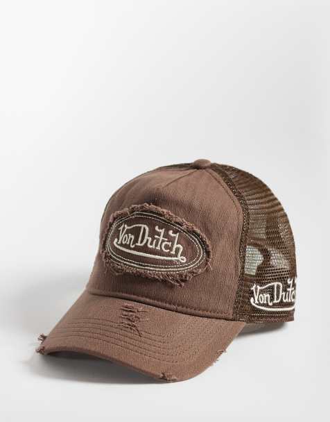 Von Dutch distressed herringbone cap in brown - view 1