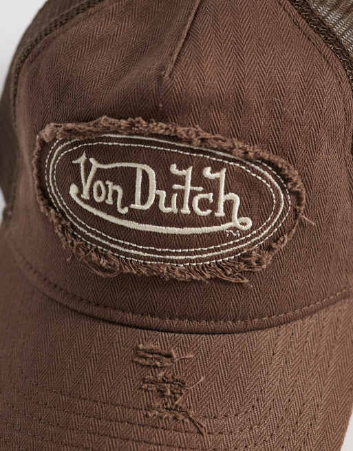 Von Dutch distressed herringbone cap in brown, 2 of 3