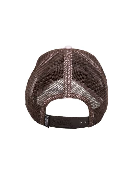 Von Dutch distressed logo trucker cap in light pink, 3 of 3