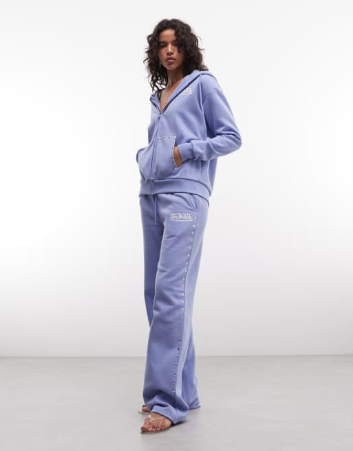 Von Dutch hooded sweatshirt in lavender diamante co-ord, 2 of 4