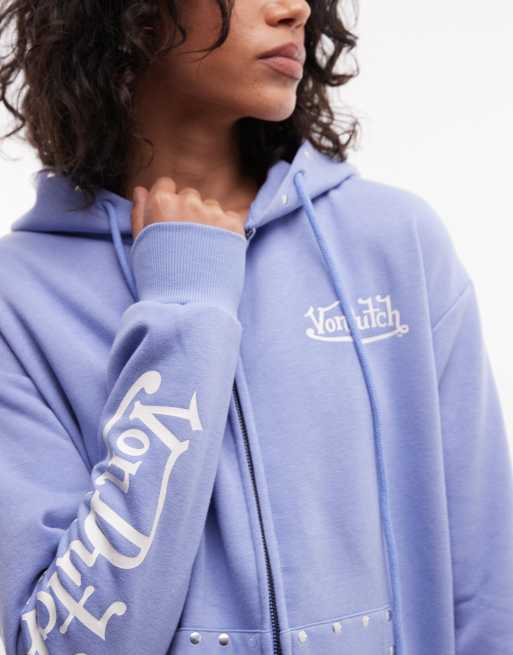 Von Dutch hooded sweatshirt in lavender diamante co-ord, 3 of 4