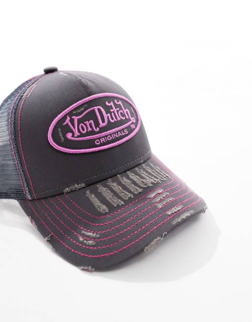 Von Dutch - Kiruna - Cappellino trucker effetto consumato grigio e rosa, 2 di 3