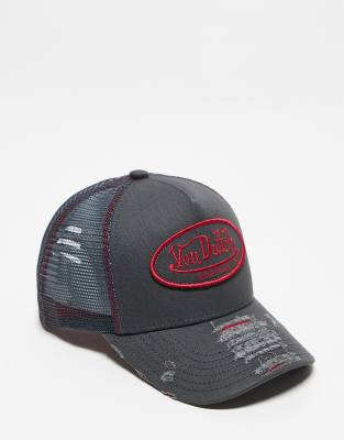 Von Dutch Von Dutch kiruna trucker distressed trucker cap in grey and red