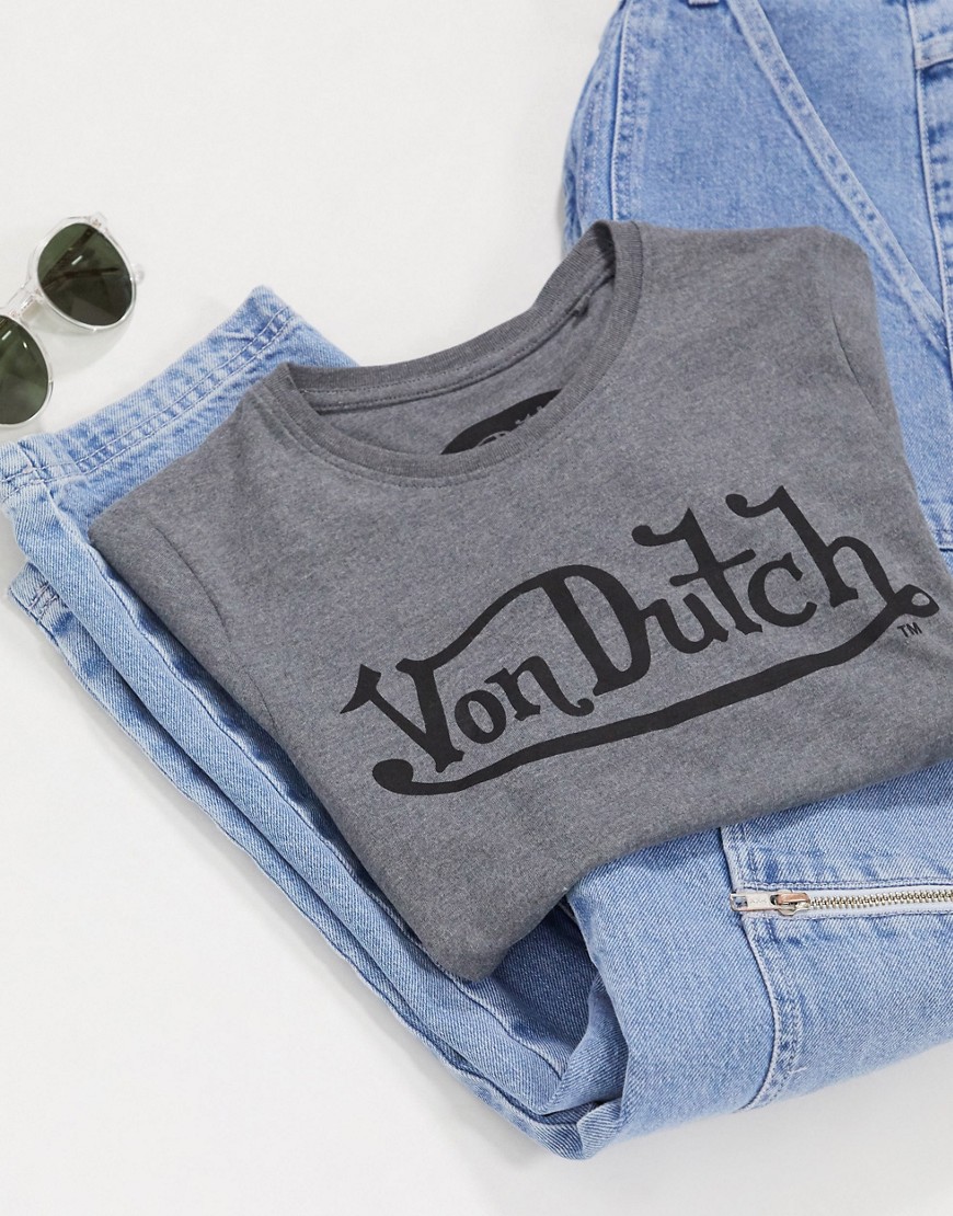 Von Dutch logo t-shirt in salt n pepper-Grey
