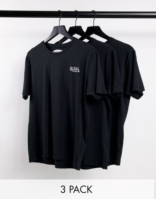 Von Dutch – Lounge-T-Shirts in Schwarz im 3er-Pack