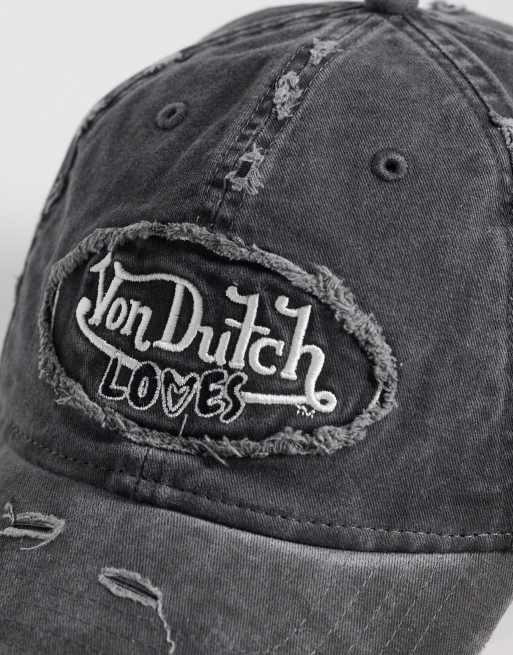 Von Dutch Loves distressed denim dad cap in black, 2 of 3