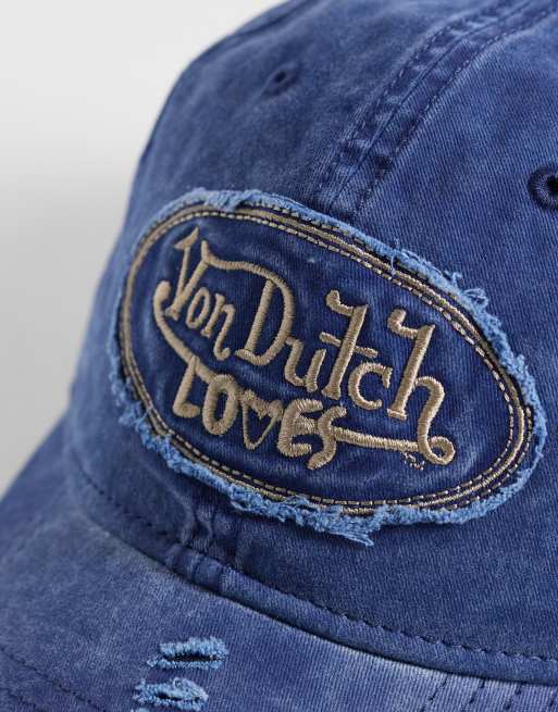 Von Dutch Loves distressed denim dad cap in navy, 2 of 3