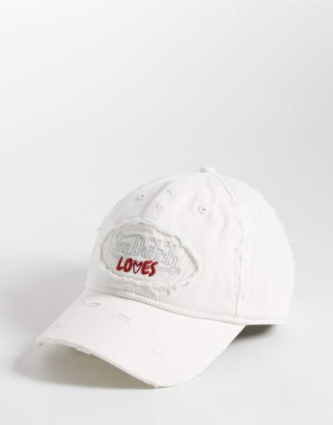 Von Dutch Loves distressed denim dad cap in white - view 1