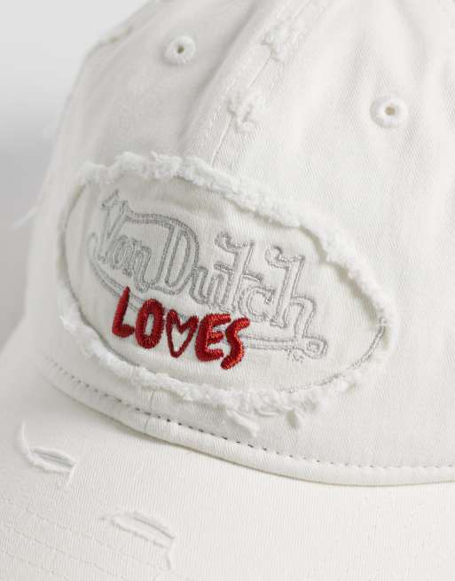 Von Dutch Loves distressed denim dad cap in white, 2 of 3