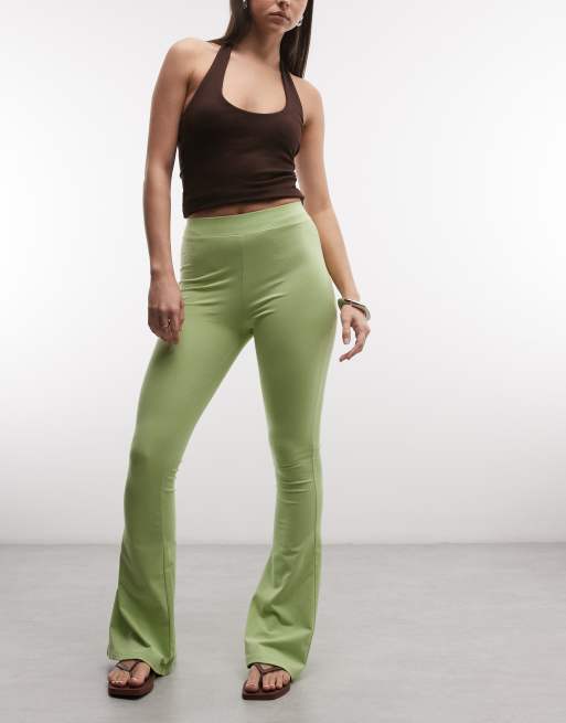 Von Dutch low rise flare trousers with bum graphic in lime green, 3 of 5