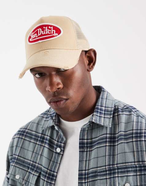 Von Dutch mechanic trucker cap in beige and red - view 1