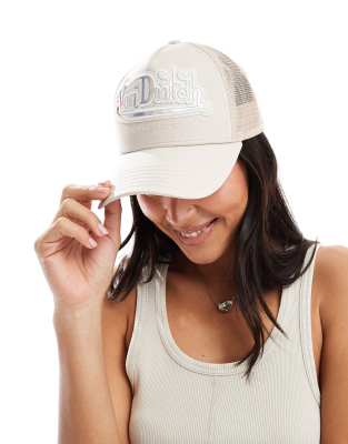 Von Dutch Von Dutch Memphis metallic trucker cap in cream-White